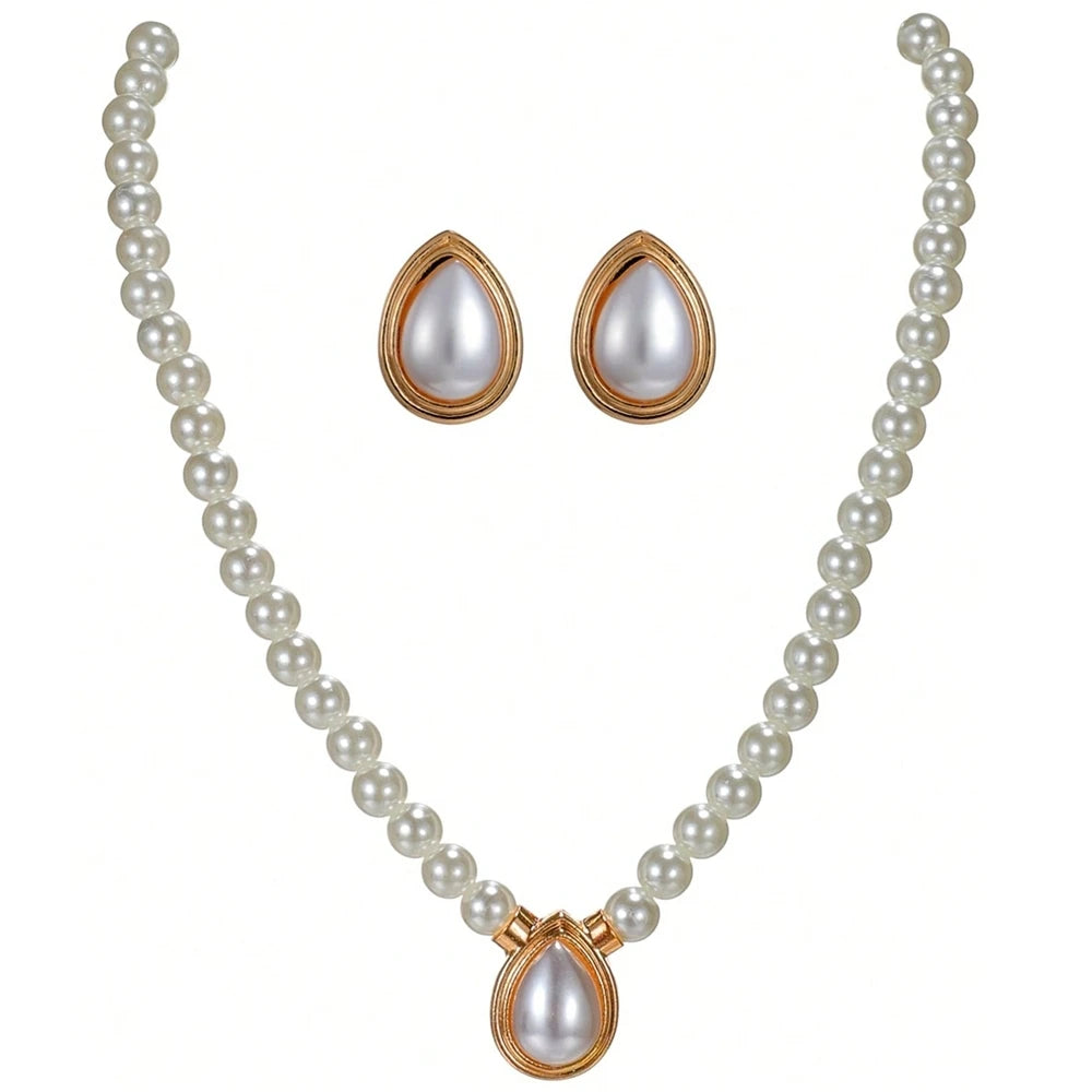 New Bride Wedding Jewelry Sets For Women Fashion Elegant Minimalist Imitation Pearl Water Drop Choker Neckchain And Earrings