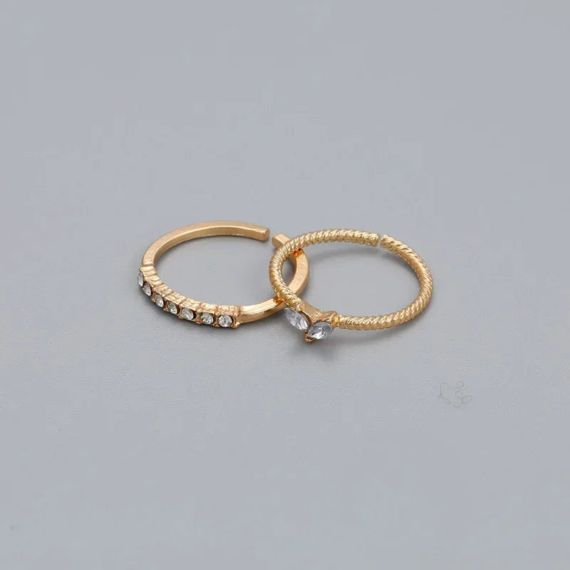2pcs/set Gold Color Heart Zircon Rings Set for Women Girls Adjustable Minimalism Luxury Twist Ring Fashion Jewelry Wedding Gifts