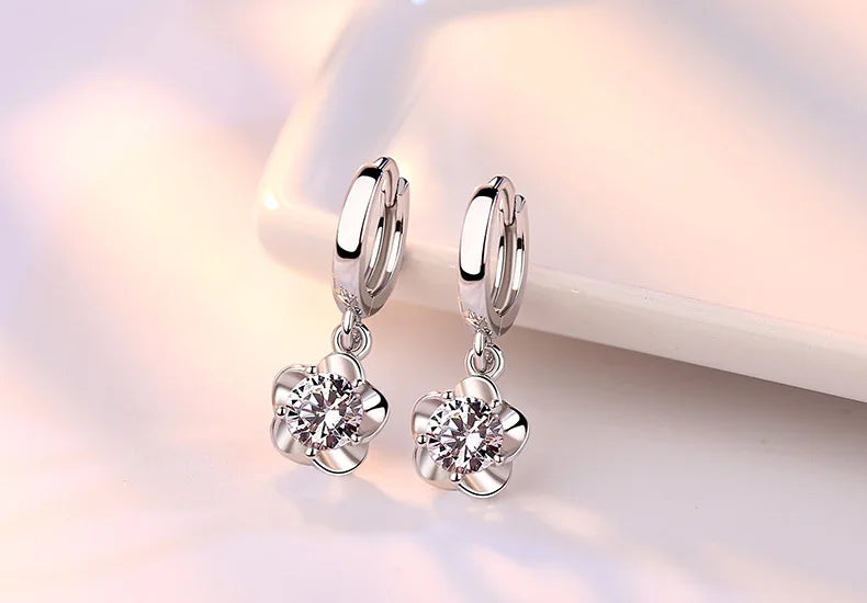 925 Sterling Silver Earrings Jewelry High Quality Retro Simple Pattern Purple White Zircon Earrings Hot Sale